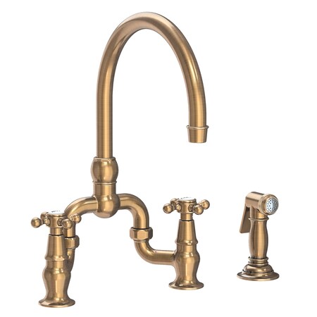 Newport Brass Kitchen Bridge Faucet With Side Spray in Antique Brass 9460-06